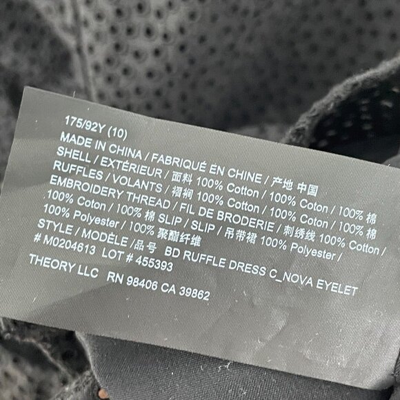 Theory Womens Size 10 Black Nova Ruffled Button Front Eyelet Mini Dress - Picture 10 of 11